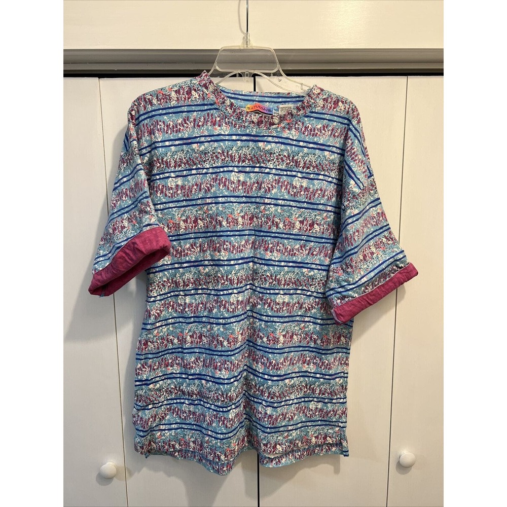 VTG 90s SATURDAYS All Over Print T Shirt Sz L Surfer/Skater ~ LINED SLEEVES WILD